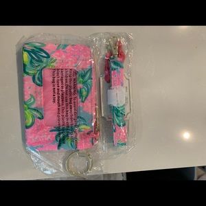 Lily Pulitzer pink keychain wallet and lanyard